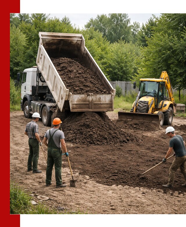 Доставка и укладка грунта для выравнивания участка в Гагарине